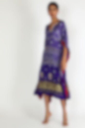 Blue Embroidered Kaftan For Girls by Dhara Shah Studio - KIDS
