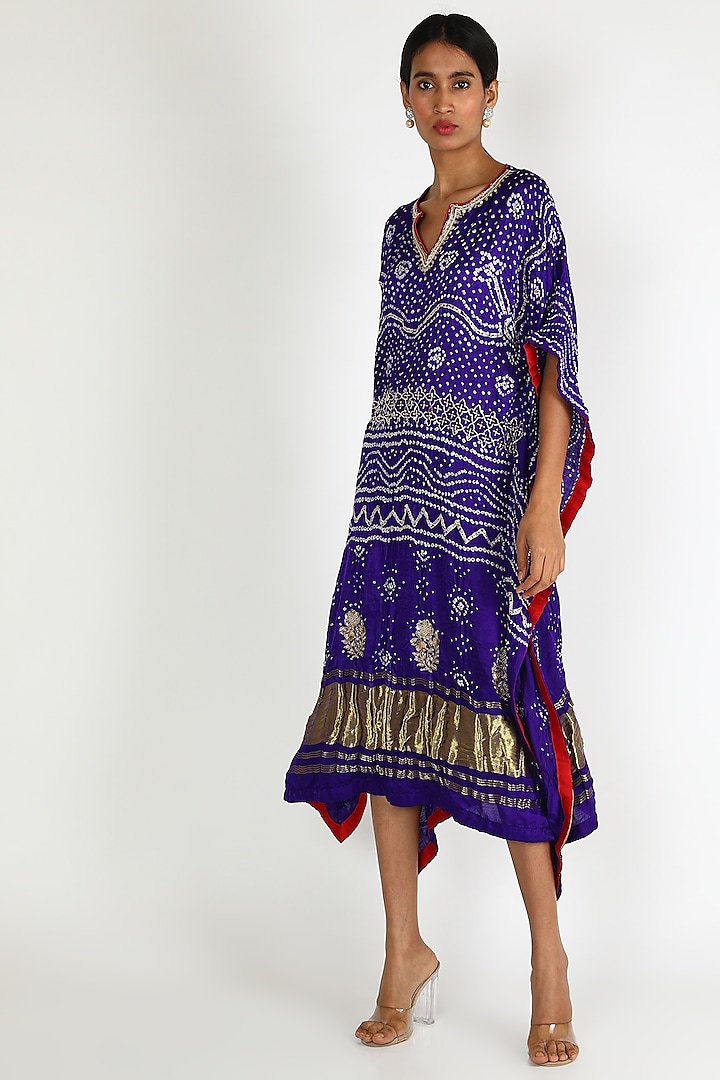 Blue Embroidered Kaftan For Girls by Dhara Shah Studio - KIDS