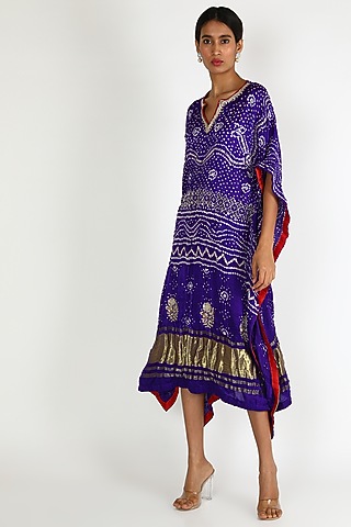 Blue Embroidered Kaftan For Girls by Dhara Shah Studio - KIDS