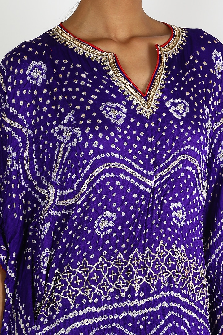 Blue Embroidered Kaftan For Girls by Dhara Shah Studio - KIDS at Pernia's Pop Up Shop