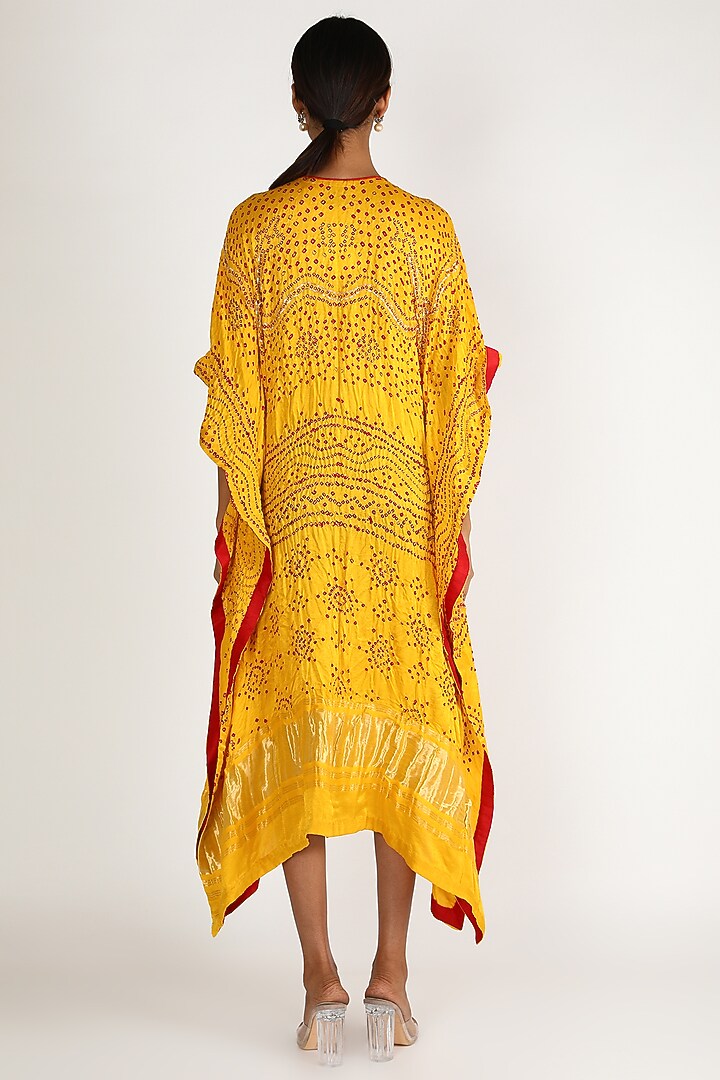 Yellow Embroidered Kaftan For Girls by Dhara Shah Studio - KIDS at Pernia's Pop Up Shop