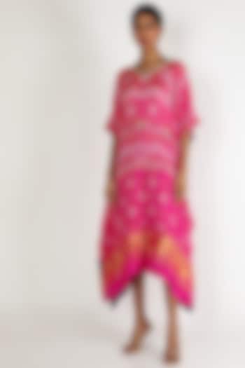 Rani Pink Embroidered Kaftan For Girls by Dhara Shah Studio - KIDS