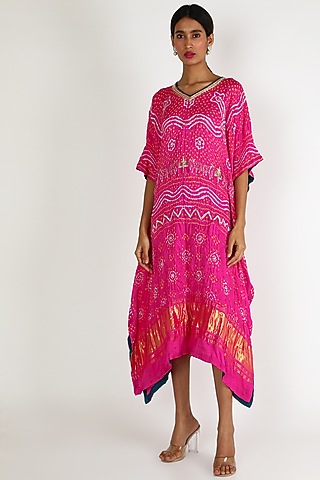 Rani Pink Embroidered Kaftan For Girls by Dhara Shah Studio - KIDS