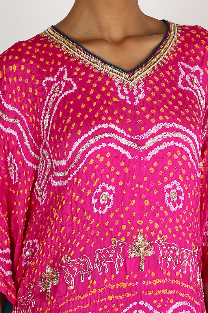 Rani Pink Embroidered Kaftan For Girls by Dhara Shah Studio - KIDS at Pernia's Pop Up Shop
