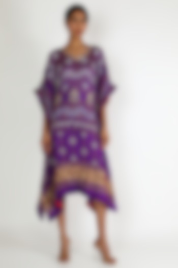 Purple Embroidered Kaftan For Girls by Dhara Shah Studio - KIDS