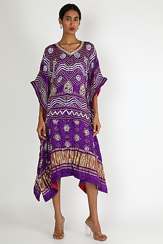 Purple Embroidered Kaftan For Girls by Dhara Shah Studio - KIDS
