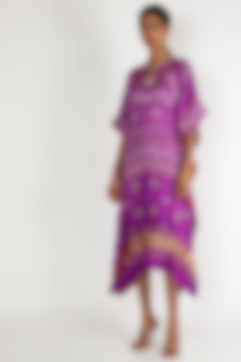 Purple Zardosi Embroidered Kaftan For Girls by Dhara Shah Studio - KIDS