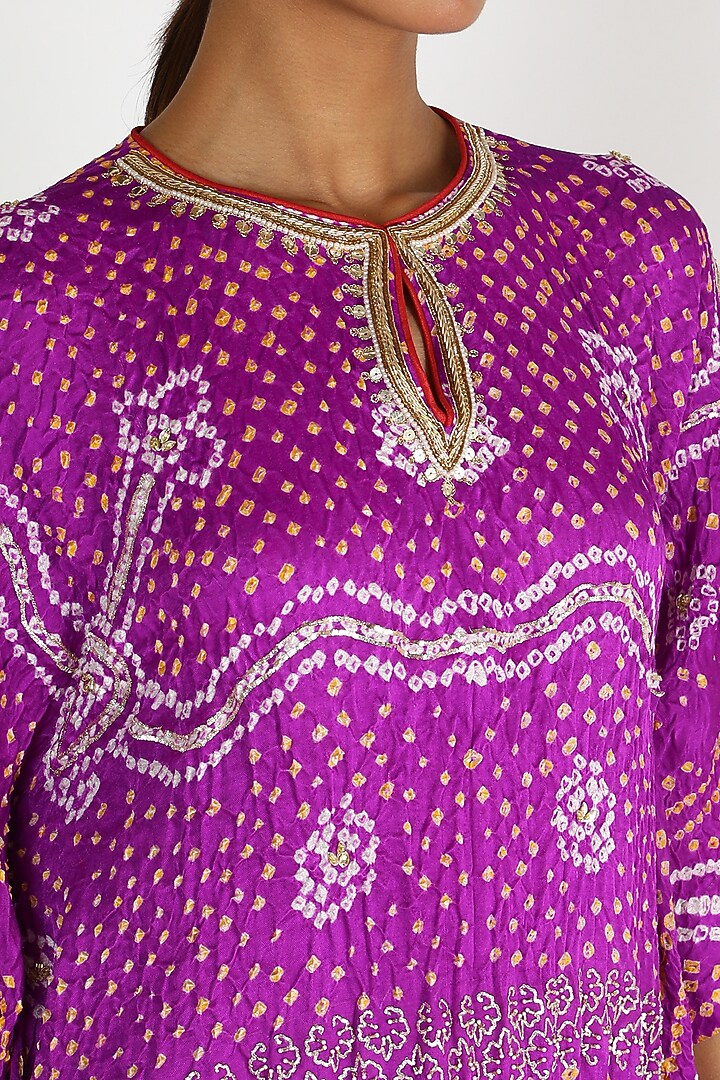 Purple Zardosi Embroidered Kaftan For Girls by Dhara Shah Studio - KIDS at Pernia's Pop Up Shop