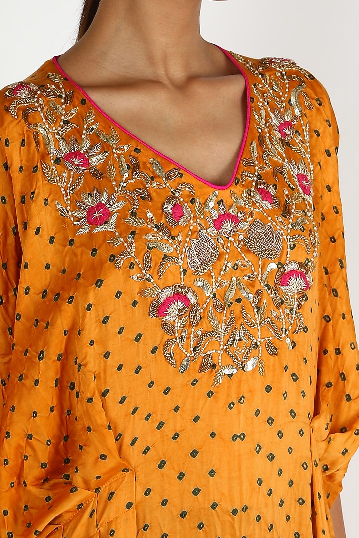 Mango Yellow Embroidered Kaftan For Girls by Dhara Shah Studio - KIDS at Pernia's Pop Up Shop