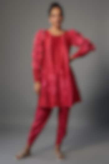 Red Modal Silk Co-Ord Set by Dhara Shah Studio