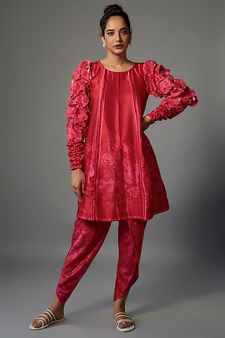Red Modal Silk Co-Ord Set by Dhara Shah Studio