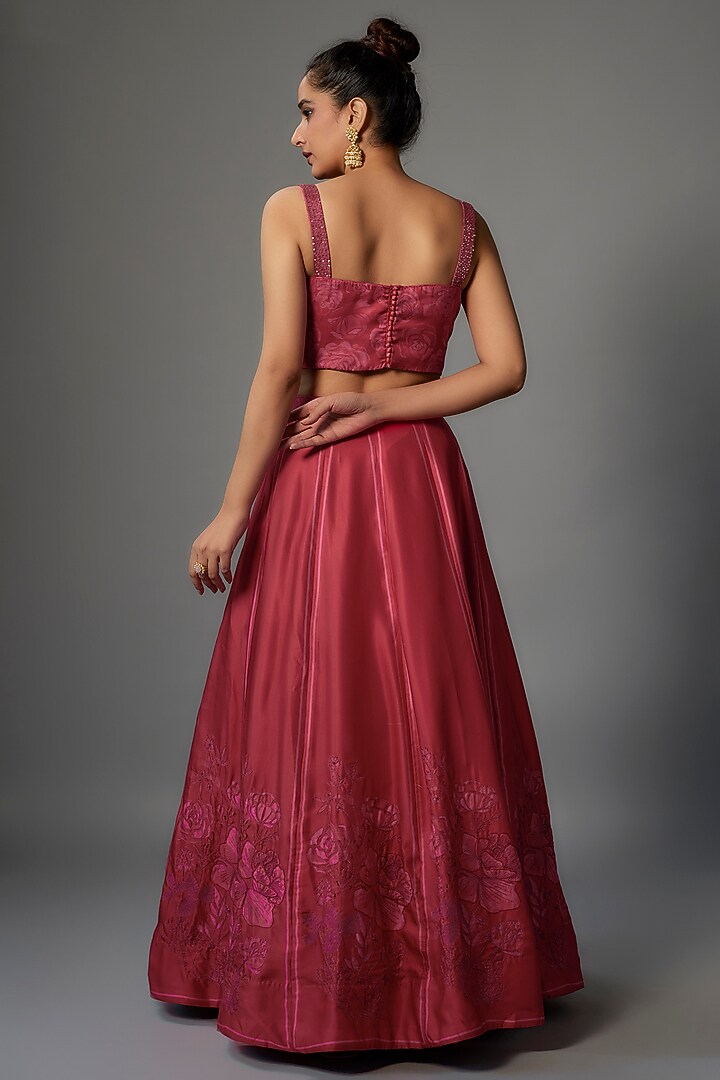 Red Modal Silk Printed Wedding Lehenga Set by Dhara Shah Studio at Pernia's Pop Up Shop