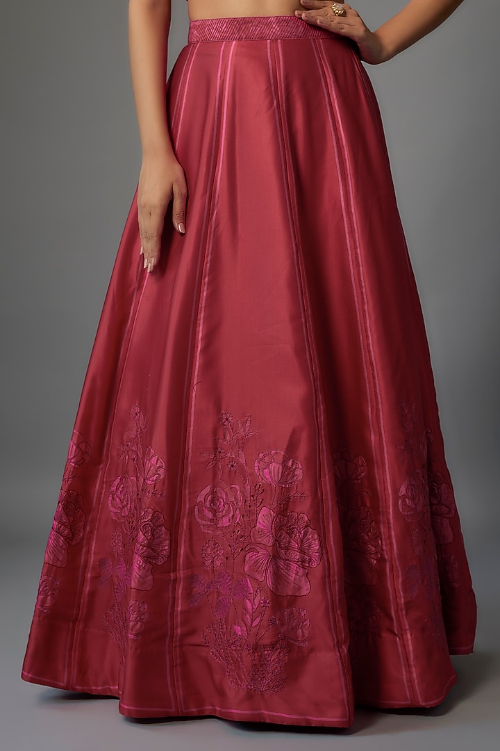 Red Modal Silk Printed Wedding Lehenga Set by Dhara Shah Studio at Pernia's Pop Up Shop