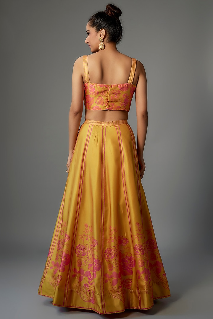 Yellow Modal Silk Printed Lehenga Set by Dhara Shah Studio at Pernia's Pop Up Shop