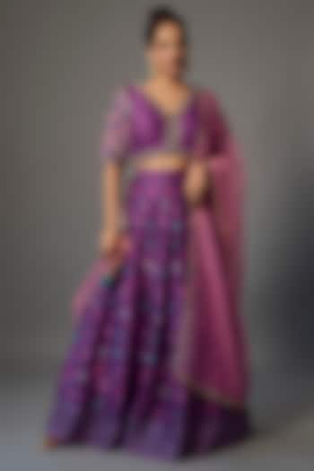 Purple Modal Silk & Dola Silk Printed Lehenga Set by Dhara Shah Studio