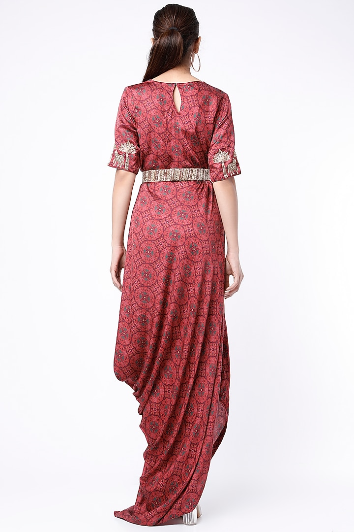 Maroon Patola Printed Draped Vacation Dress by Dhara Shah Studio at Pernia's Pop Up Shop