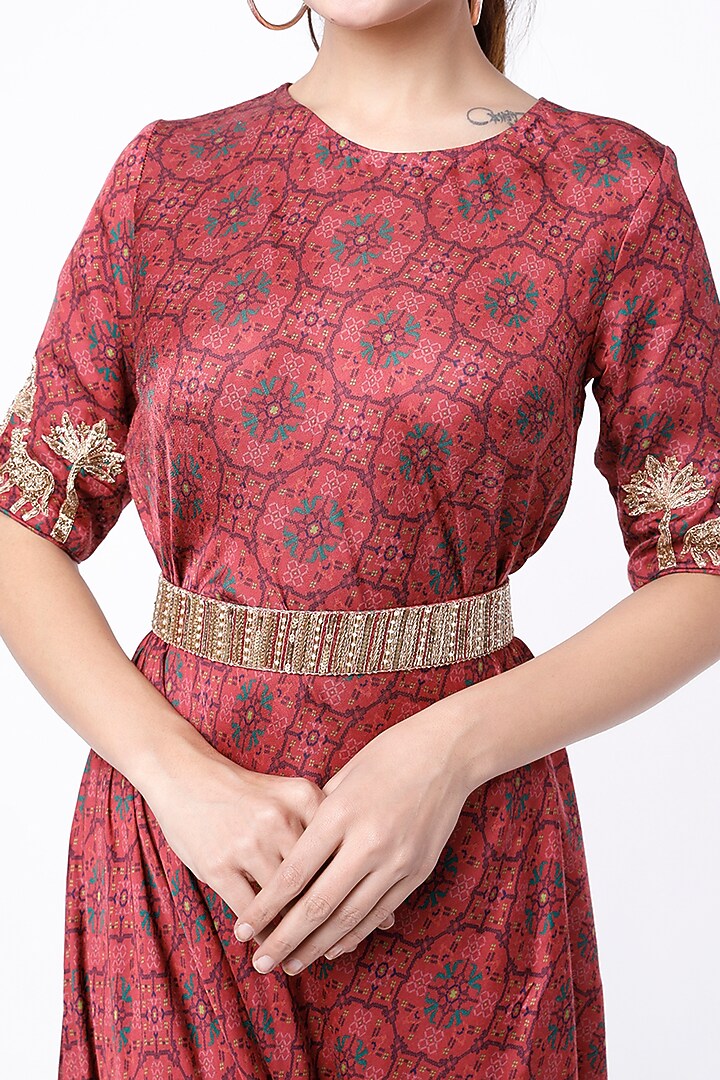 Maroon Patola Printed Draped Vacation Dress by Dhara Shah Studio at Pernia's Pop Up Shop