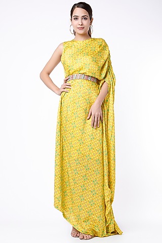 Yellow Patola Printed Dress by Dhara Shah Studio