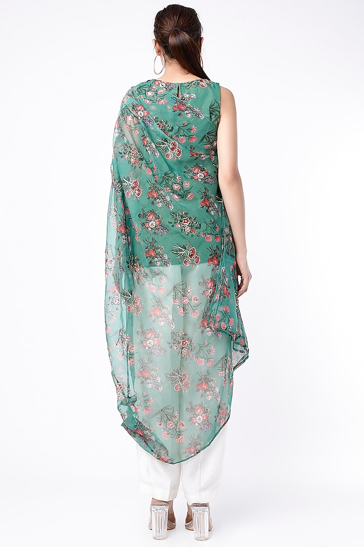 Green Floral Draped Kaftan Top by Dhara Shah Studio at Pernia's Pop Up Shop