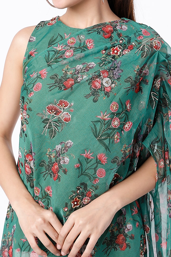Green Floral Draped Kaftan Top by Dhara Shah Studio at Pernia's Pop Up Shop