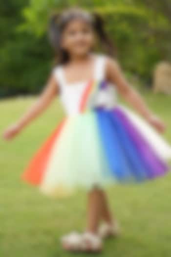 Multi-Colored Net Pearl Embroidered Rainbow Dress For Girls by PiccoRicco