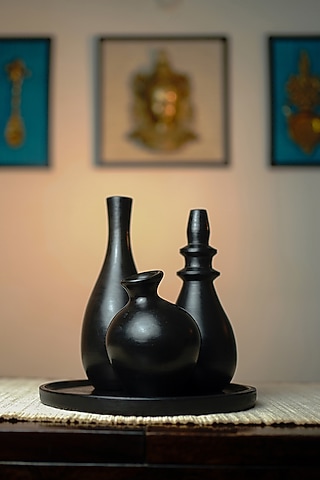 Black Blackened Terracotta Vase Set (Set of 4) by Jin and Company