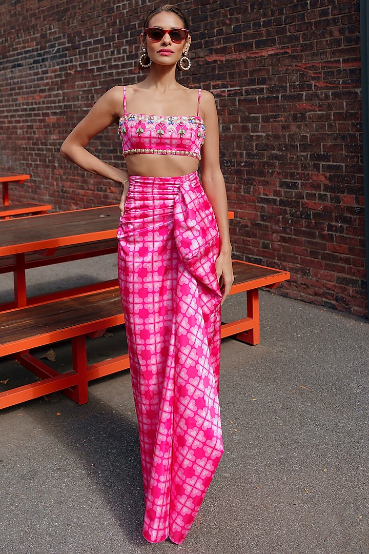 Pink Taffeta Draped Skirt Set by PAPA DONT PREACH PRET at Pernia's Pop Up Shop