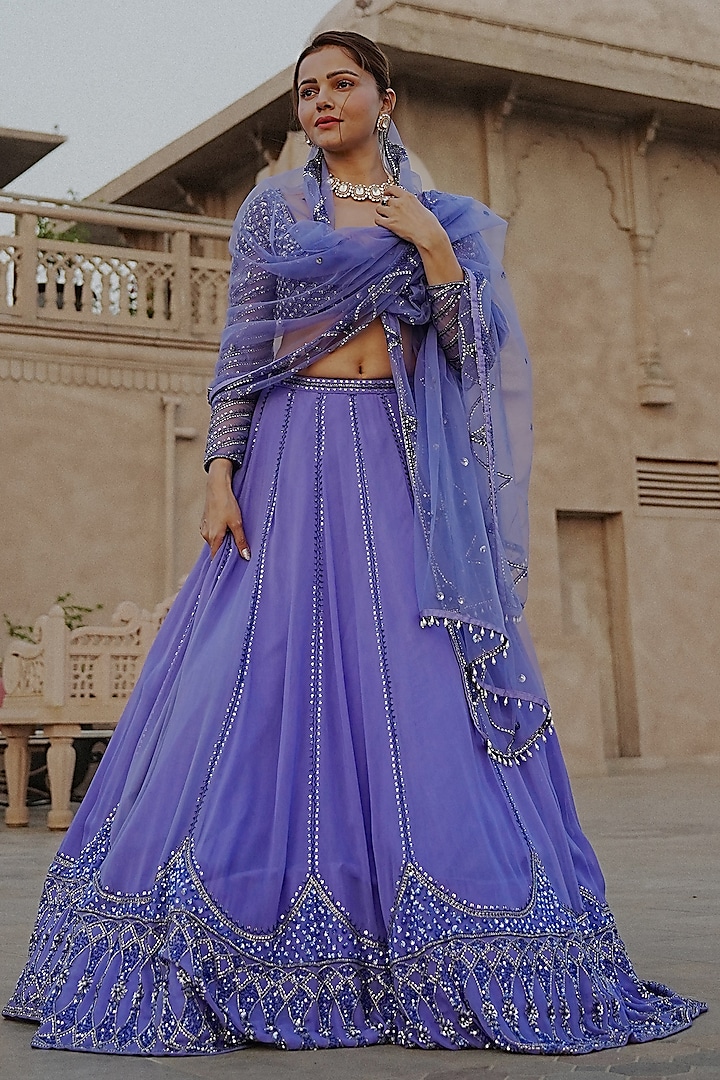 Lavender Embroidered Lehenga Set by Irrau by Samir Mantri