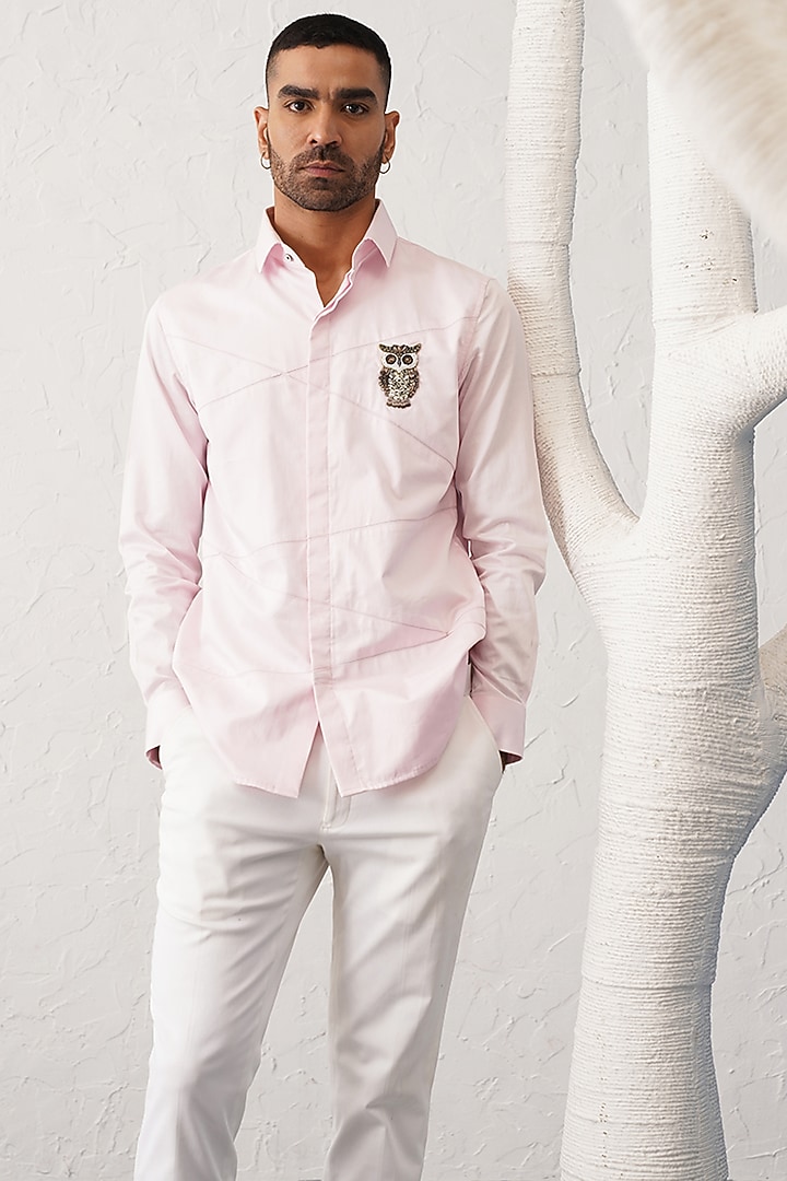 Pink Cotton Satin Party Wear Shirt by SEVENDC MEN at Pernia's Pop Up Shop