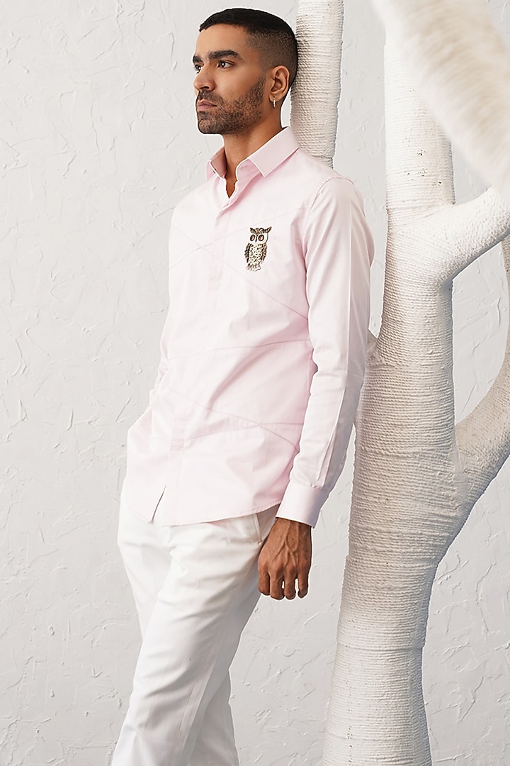 Pink Cotton Satin Party Wear Shirt by SEVENDC MEN at Pernia's Pop Up Shop