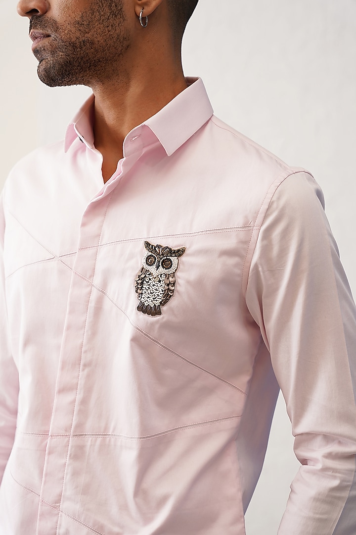 Pink Cotton Satin Party Wear Shirt by SEVENDC MEN at Pernia's Pop Up Shop