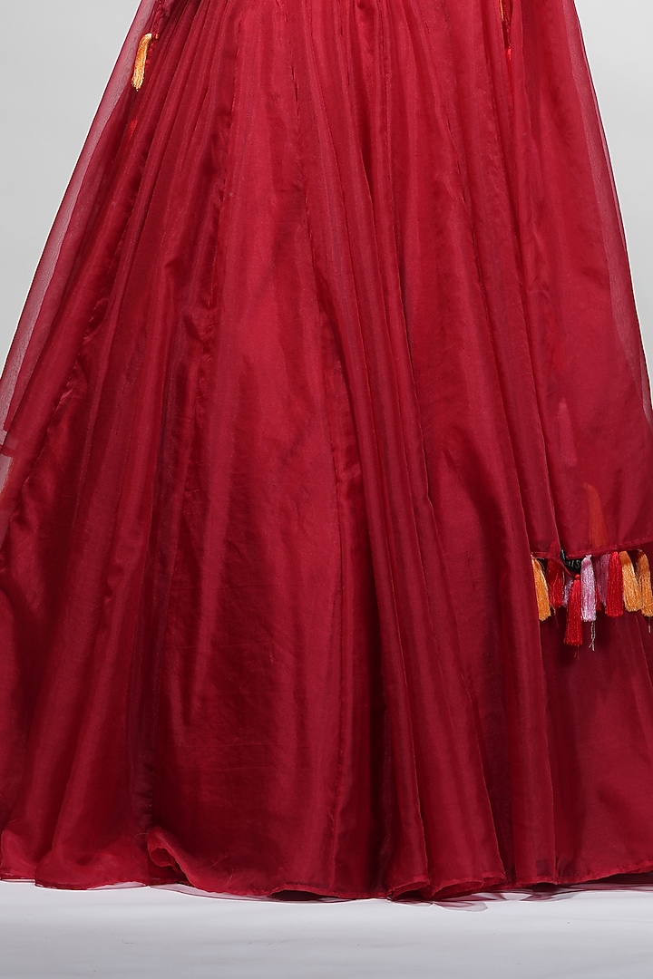 Red Organza Wedding Lehenga Set by Shruti S at Pernia's Pop Up Shop