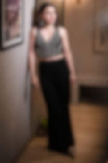 Black Georgette Hand Embroidered Pant Set by Charu & Vasundhara at Pernia's Pop Up Shop