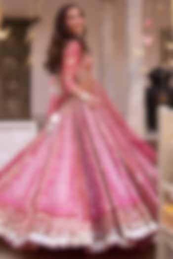 Pastel Pink Chanderi Printed Bridal lehenga for 22 Lehenga Set by Abhinav Mishra at Pernia's Pop Up Shop