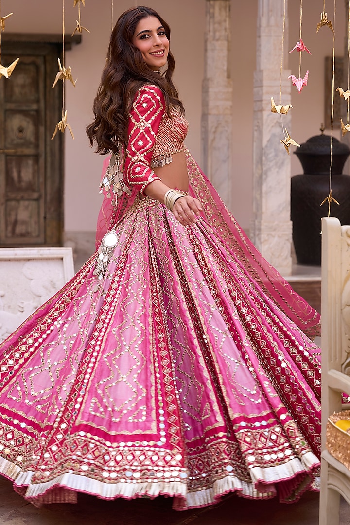 Pastel Pink Chanderi Printed Bridal lehenga for 22 Lehenga Set by Abhinav Mishra at Pernia's Pop Up Shop