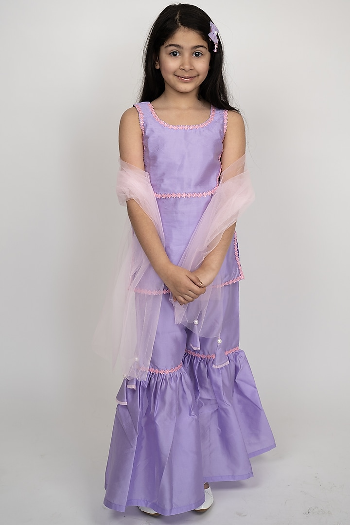 Lilac Silk Sharara Set For Girls by PiccoRicco at Pernia's Pop Up Shop