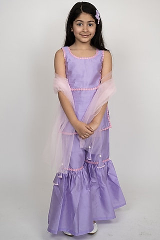 Lilac Silk Sharara Set For Girls by PiccoRicco