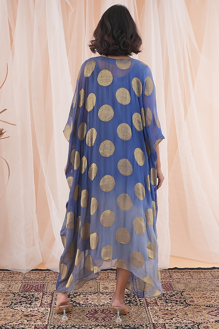 Blue & Grey Banarasi Georgette Hand Embroidered Kaftan by Farha Syed at Pernia's Pop Up Shop