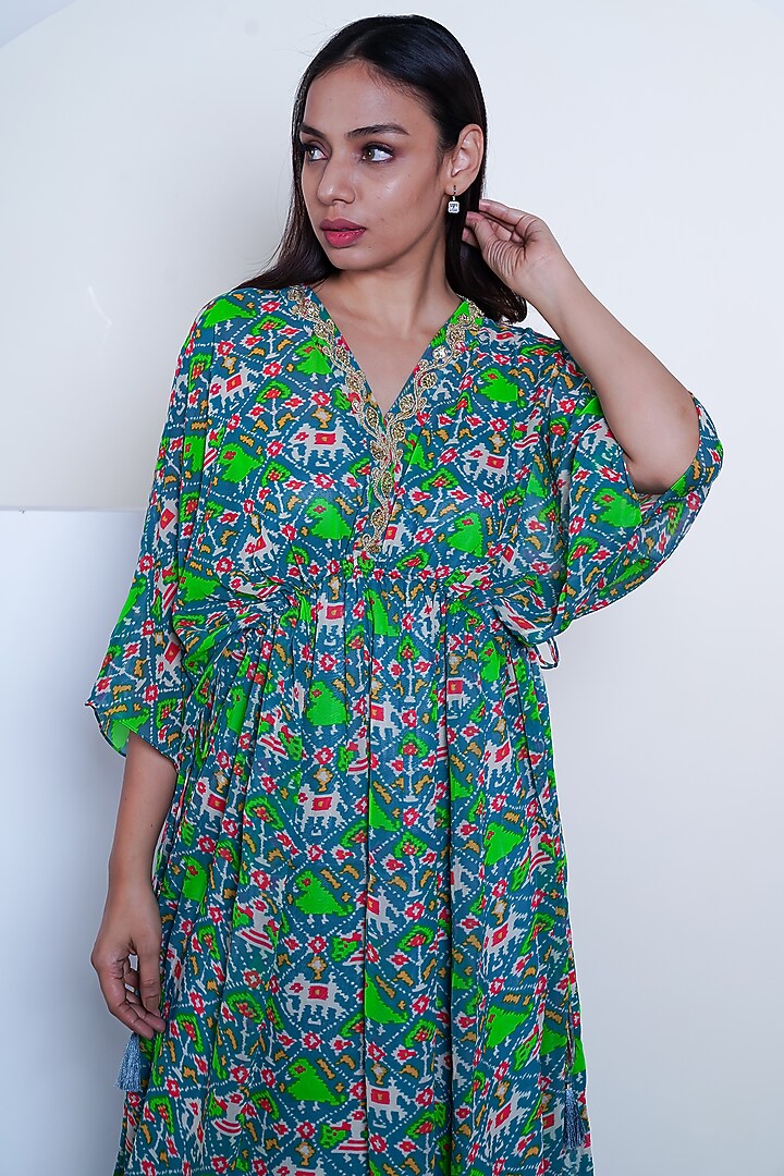 Grey & Green Printed Kaftan With Inner by Komal Shah at Pernia's Pop Up Shop