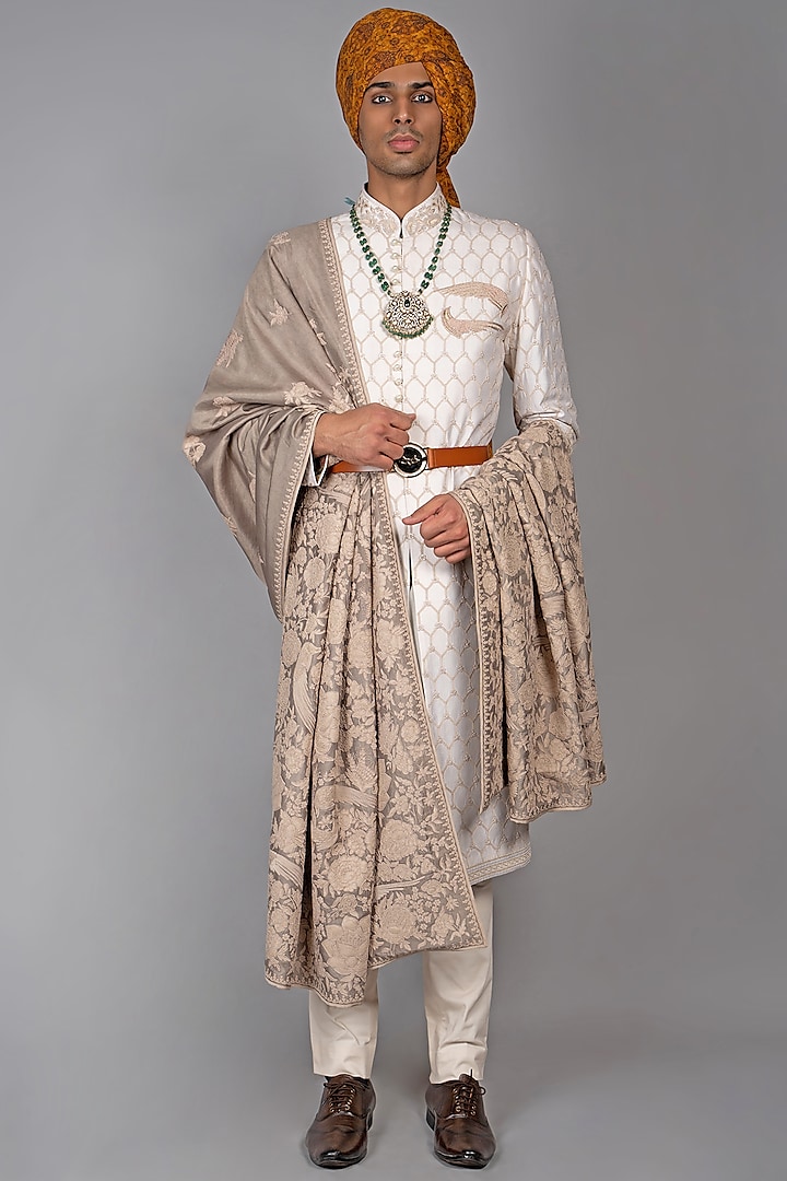 Ivory Silk Sherwani Set by JJ Valaya Men