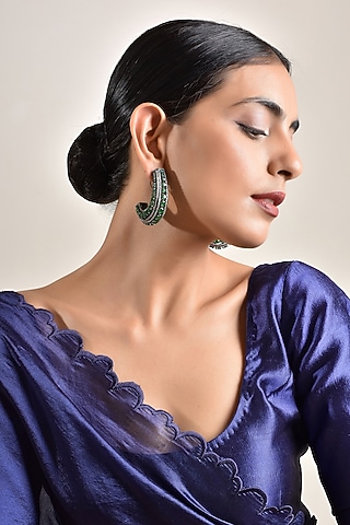 Black Rhodium Finish Hoop Earrings by Swabhimann Jewellery