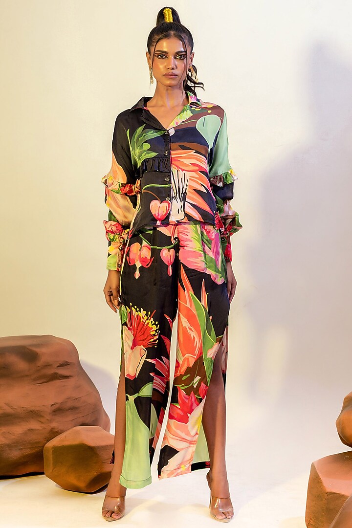 Multi-Colored Viscose Satin Printed Shirt by That Thing You Love at Pernia's Pop Up Shop