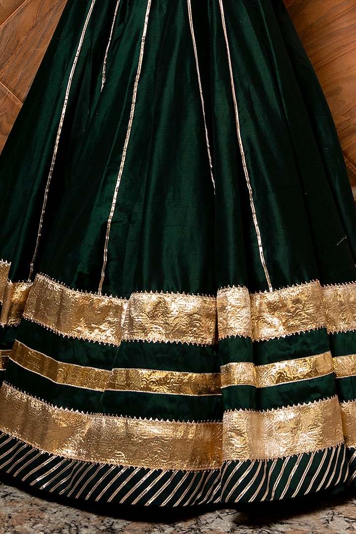 Dark Green Cotton Silk Gota Work Wedding Lehenga Set by Pomcha Jaipur at Pernia's Pop Up Shop