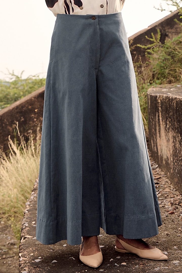 Blue Twill Trousers by Khara Kapas at Pernia's Pop Up Shop