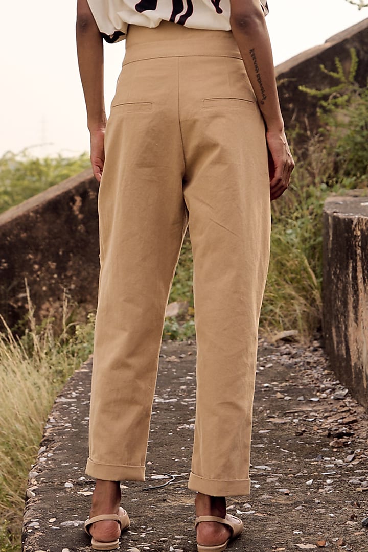 Beige Oxford Cotton Trousers by Khara Kapas at Pernia's Pop Up Shop