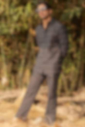 Black Uneven Yarn Co-Ord Set by VAANI BESWAL MEN at Pernia's Pop Up Shop