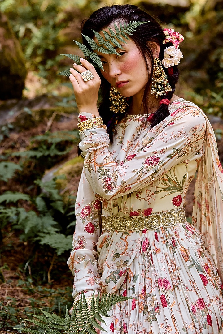 Off-White Hand Embroidered Wedding Anarkali Set by Paulmi & Harsh at Pernia's Pop Up Shop