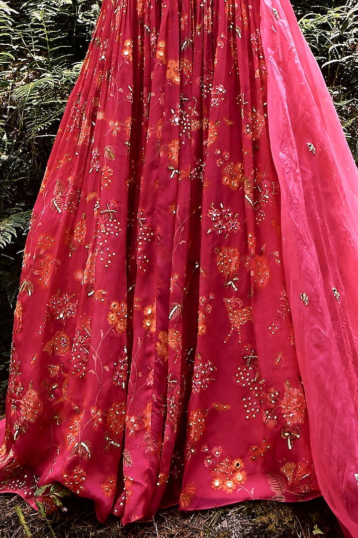 Rani Pink Organza Printed Wedding Lehenga Set by Paulmi & Harsh at Pernia's Pop Up Shop