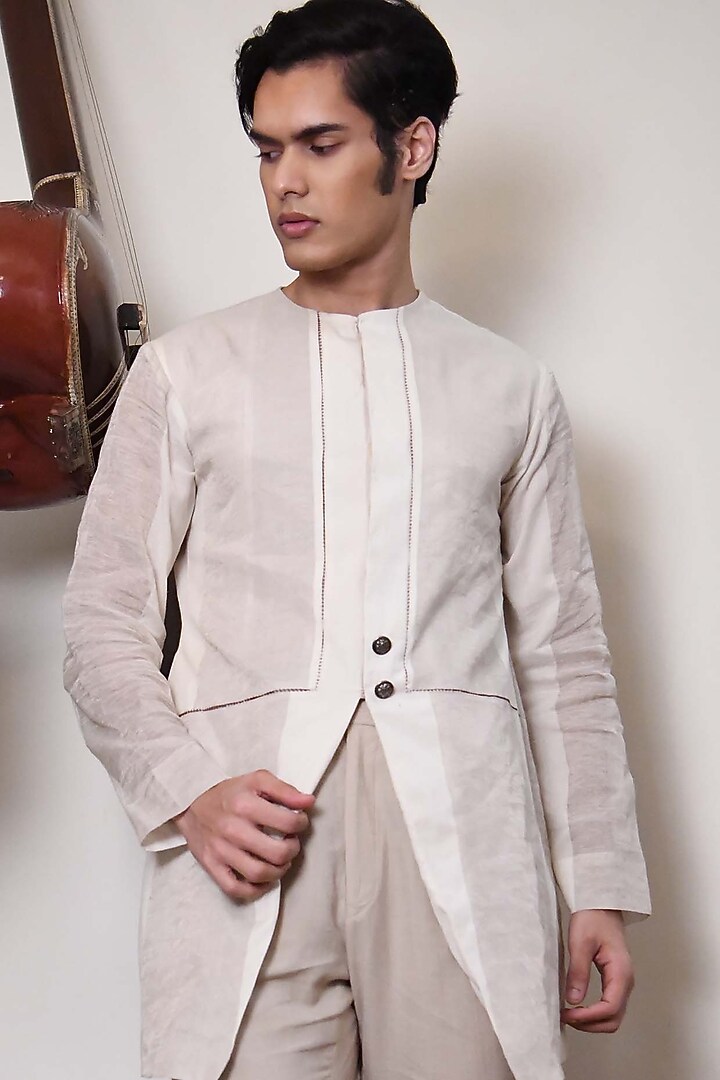 Snow White Handwoven Jacket by VAANI BESWAL MEN at Pernia's Pop Up Shop