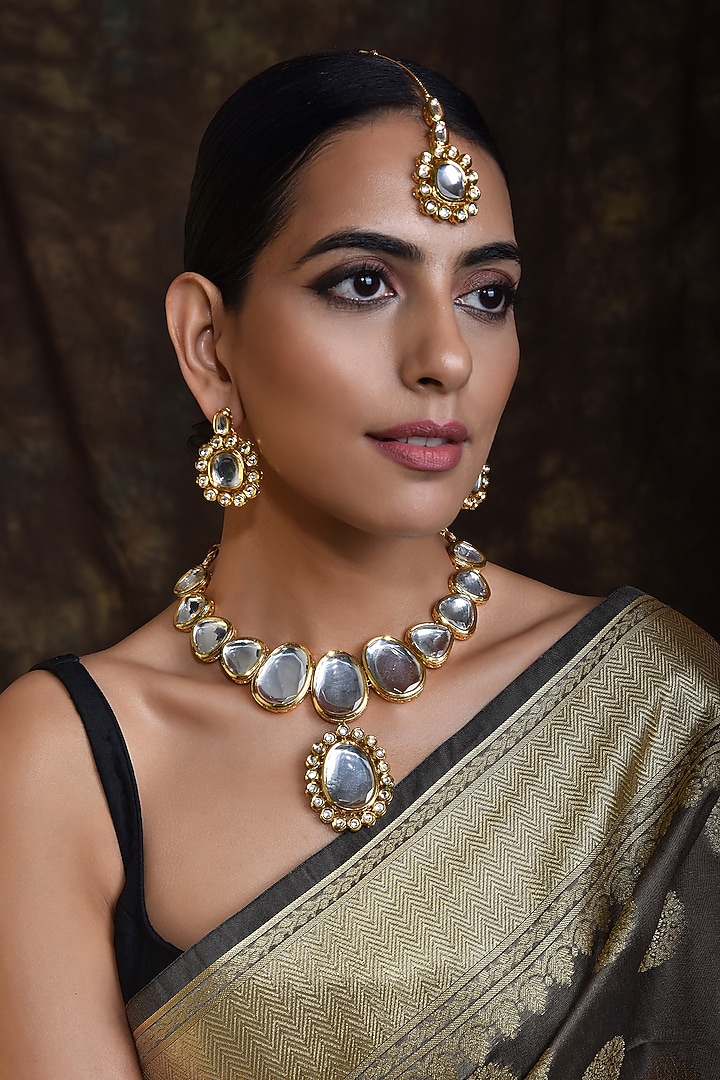 Gold Finish Kundan Bridal Necklace Set by Swabhimann Jewellery at Pernia's Pop Up Shop